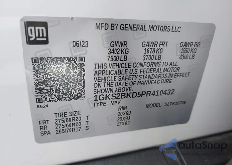 2023 GMC Yukon 4Wd Slt from USA, damaged, VIN 1GKS2BKD5PR410432
